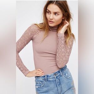 Free People Taupe Ribbed Knit Top